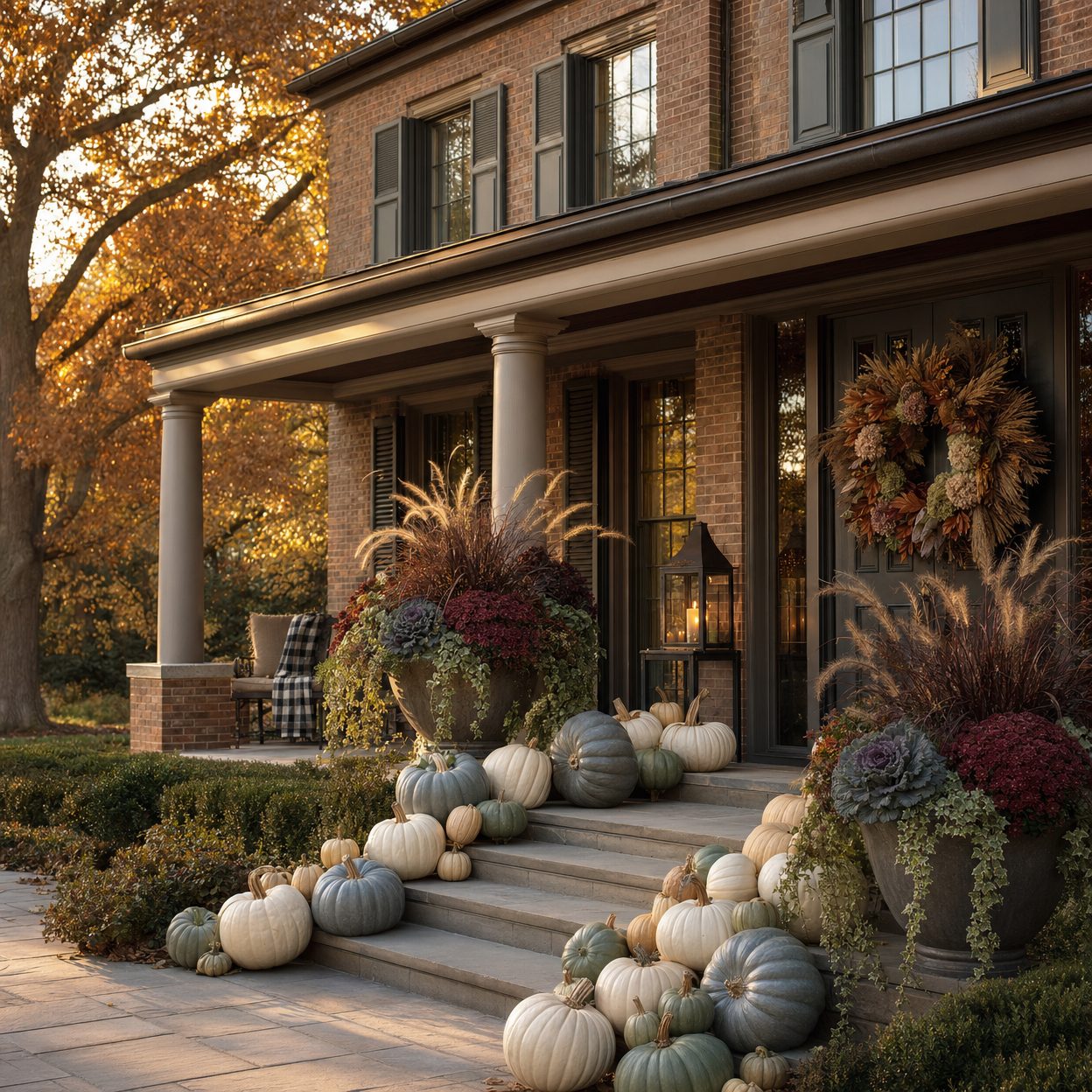 Pumpkins Des Moines estate porch styling by Front Porch Collective