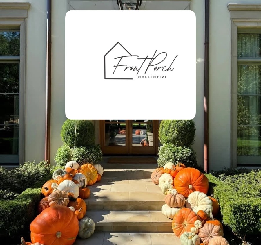Estate walkway and entry in West Des Moines styled across multiple zones with layered heirloom pumpkins by Front Porch Collective